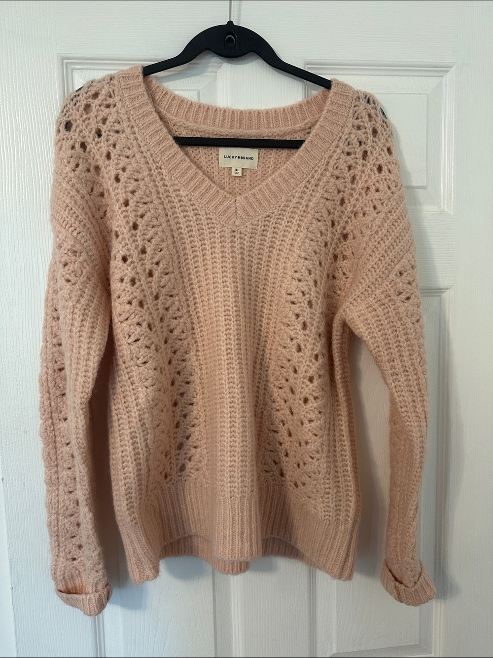 Lucky Brand Blush Pink Pointelle V-Neck Sweater